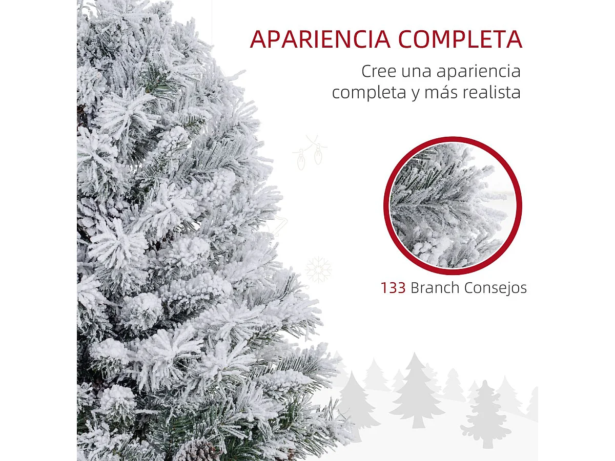 Árbol de Navidad Alsacia Homcom 133 ramas + 50 luces LED blanco Ø47x92 cm