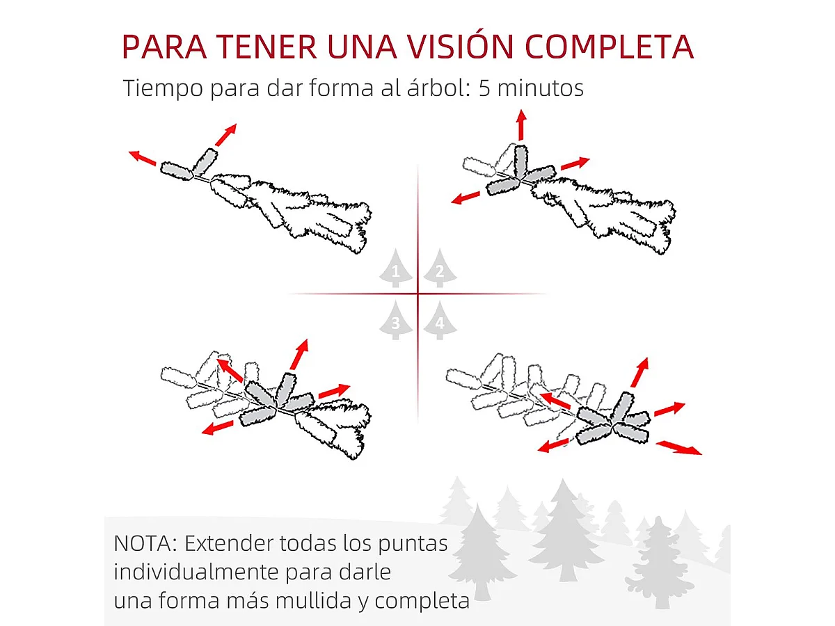 Árbol de Navidad Alsacia Homcom 133 ramas + 50 luces LED blanco Ø47x92 cm