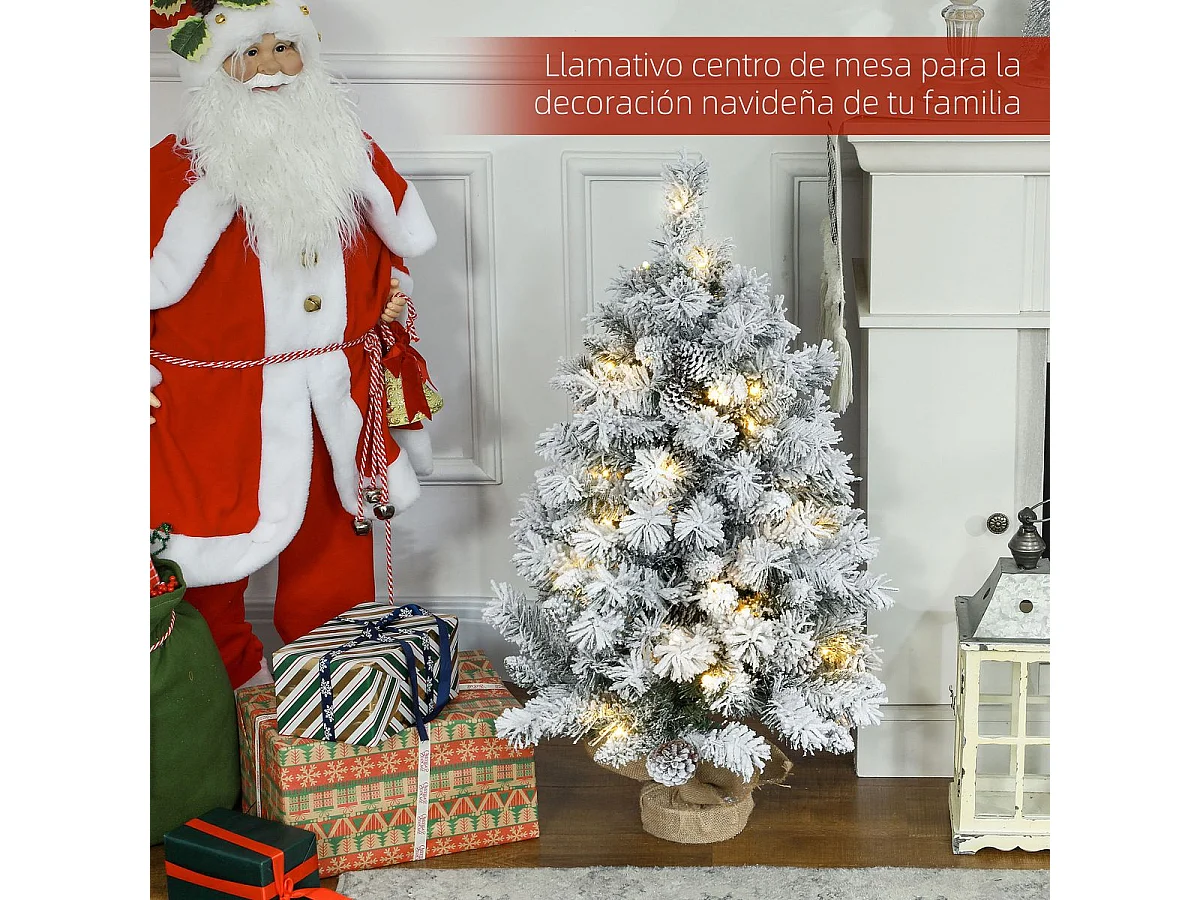 Árbol de Navidad Alsacia Homcom 133 ramas + 50 luces LED blanco Ø47x92 cm