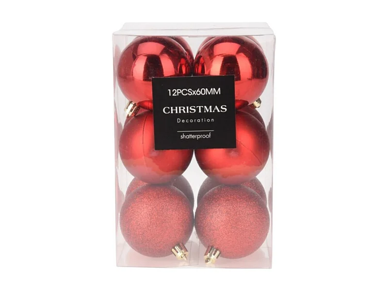 Set de 12 bolas de Navidad rojo Ø6 cm