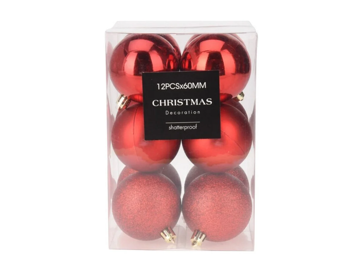 Set de 12 bolas de Navidad rojo Ø6 cm