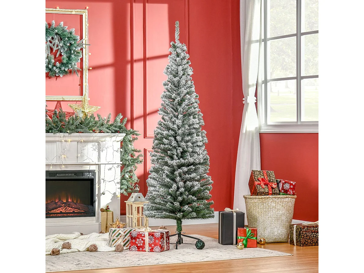 Árbol de Navidad Homcom 492 ramas efecto nevado verde/blanco Ø60x180 cm