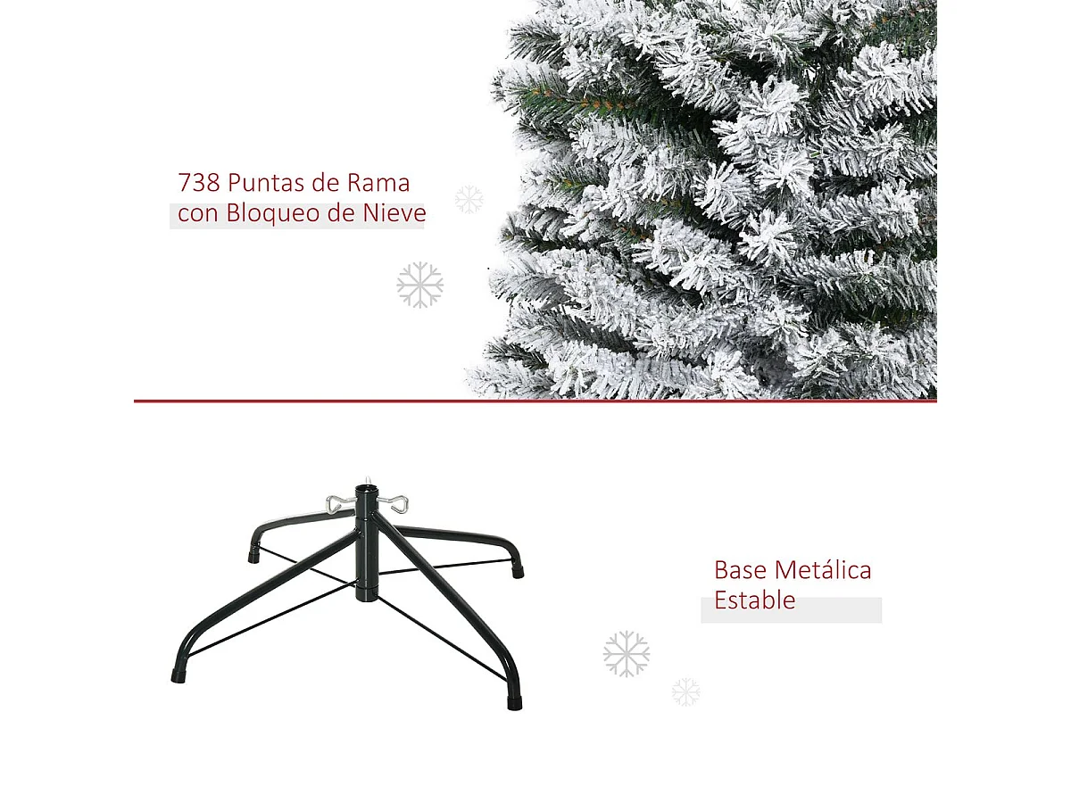 Árbol de Navidad Homcom 492 ramas efecto nevado verde/blanco Ø60x180 cm