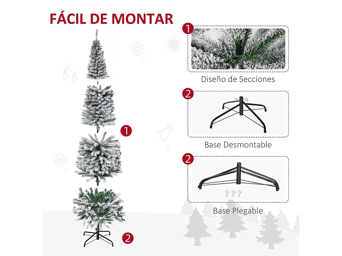 Árbol de Navidad Homcom 492 ramas efecto nevado verde/blanco Ø60x180 cm