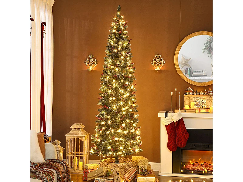 Árbol de Navidad Homcom 761 ramas 350 LEDs con decoraciones verde 230 cm