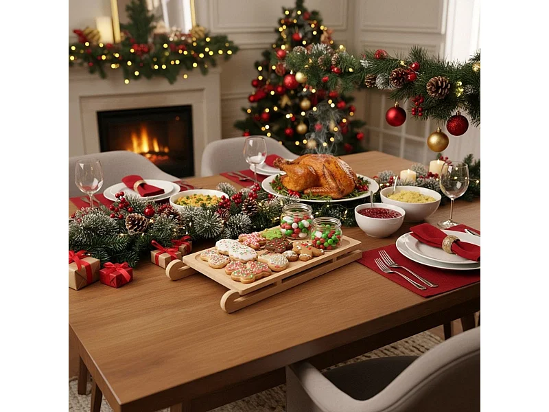 Bandeja de aperitivos navideña diseño trineo natural