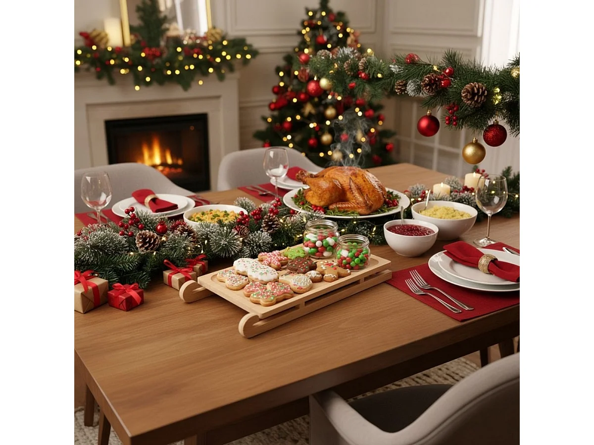 Bandeja de aperitivos navideña diseño trineo natural