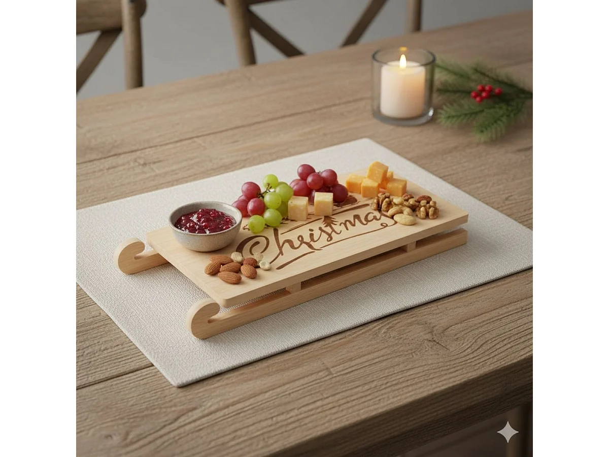 Bandeja de aperitivos navideña diseño trineo natural