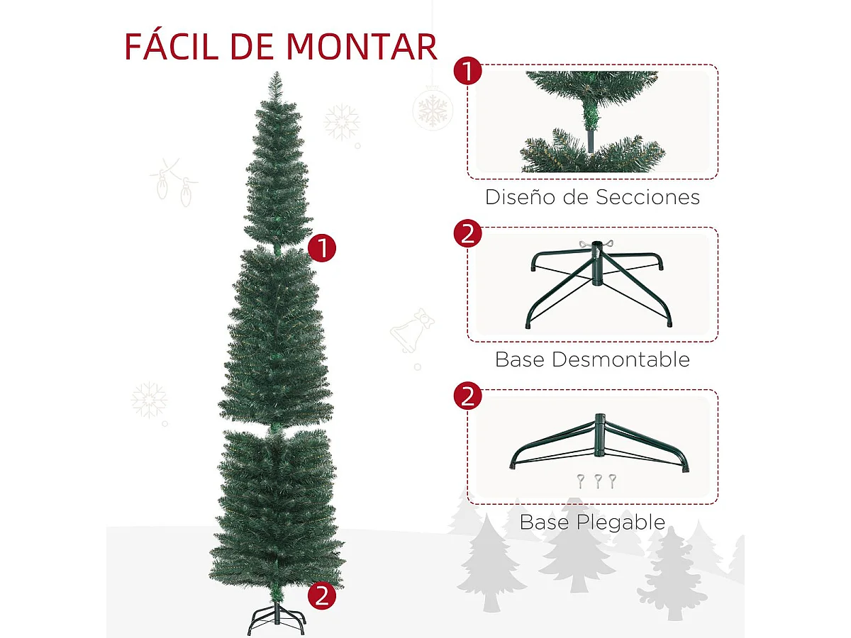 Árbol de Navidad Homcom 510 ramas base plegable verde Ø56x210 cm