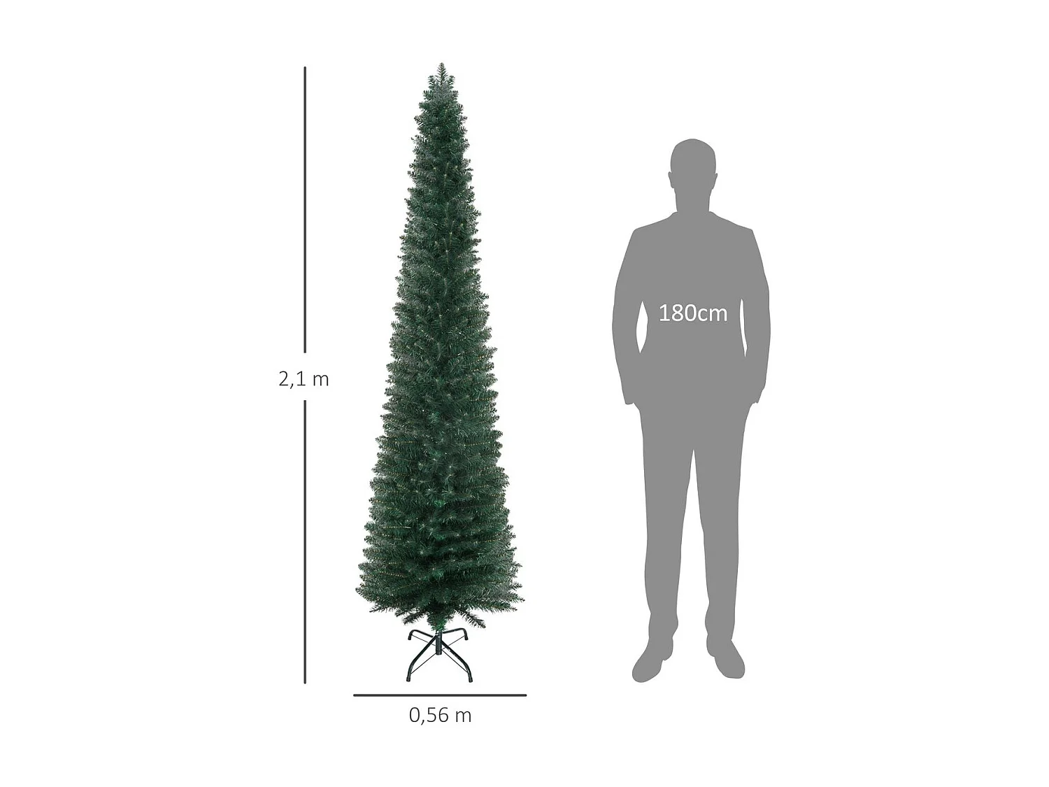 Árbol de Navidad Homcom 510 ramas base plegable verde Ø56x210 cm