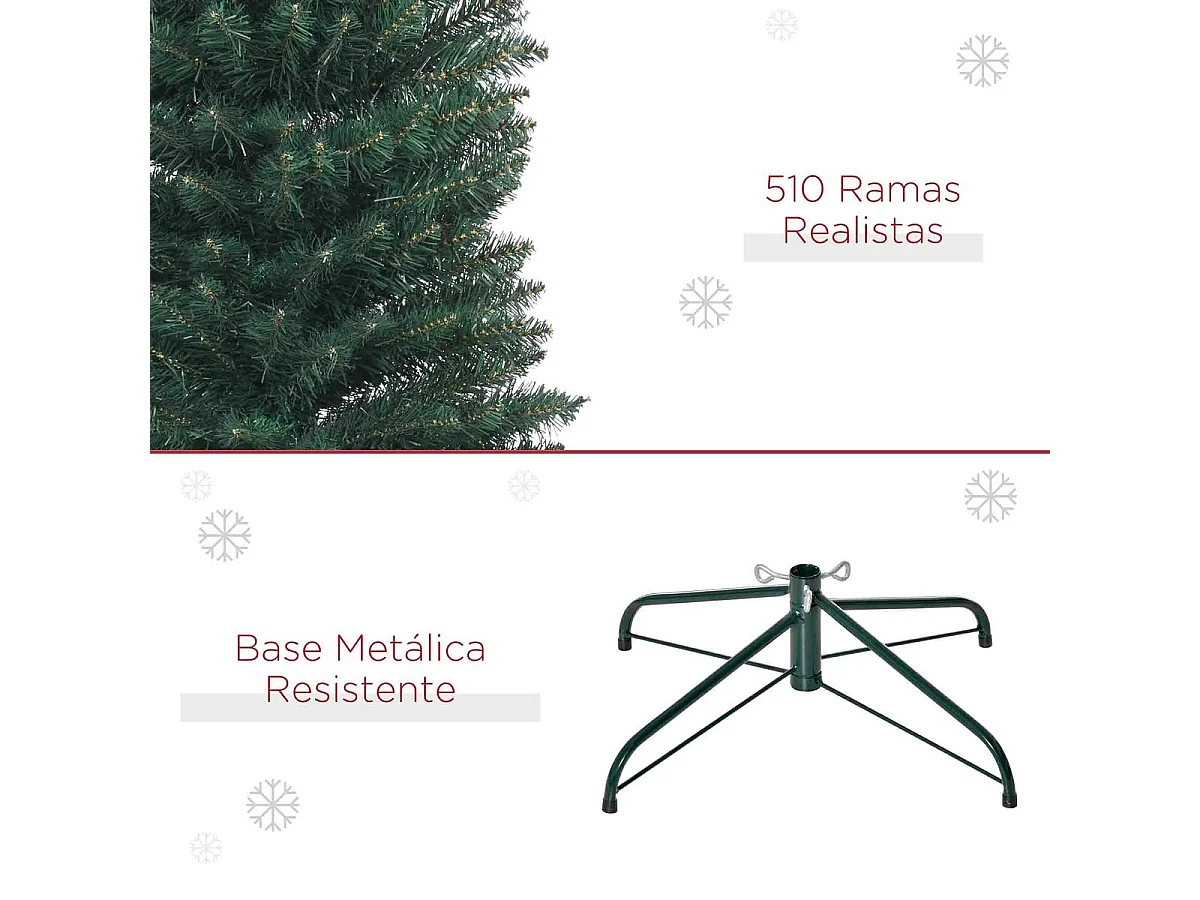 Árbol de Navidad Homcom 510 ramas base plegable verde Ø56x210 cm