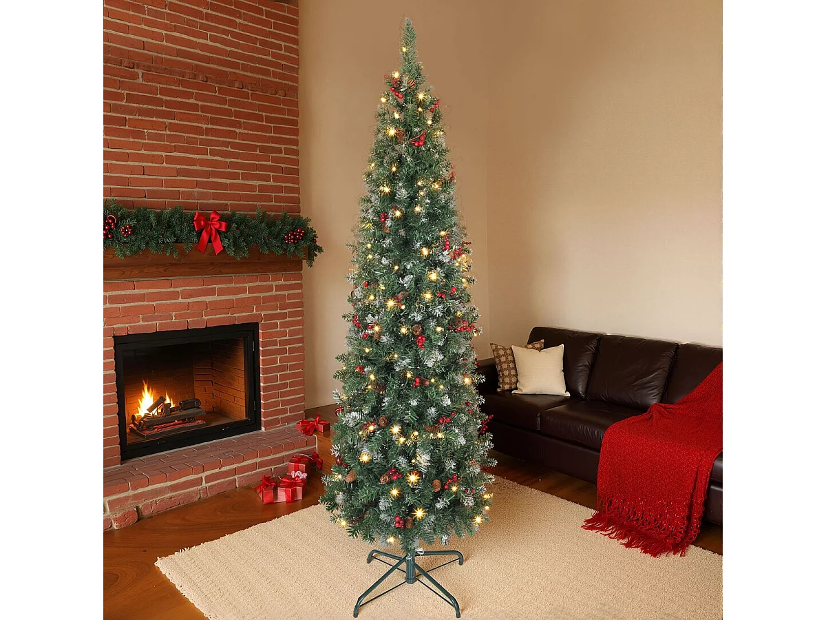 Árbol de Navidad Homcom 461 ramas 200 LEDs con decoraciones verde 180 cm