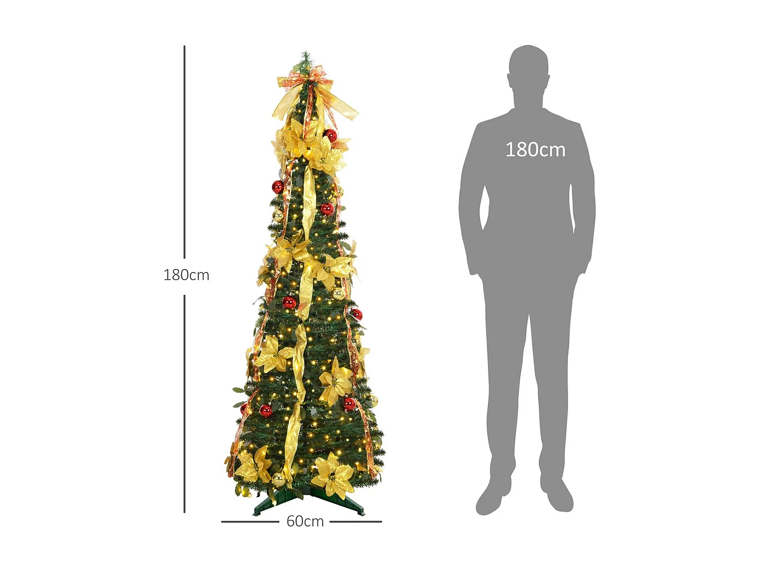 Árbol de Navidad Classic Homcom plegable verde Ø60x180 cm