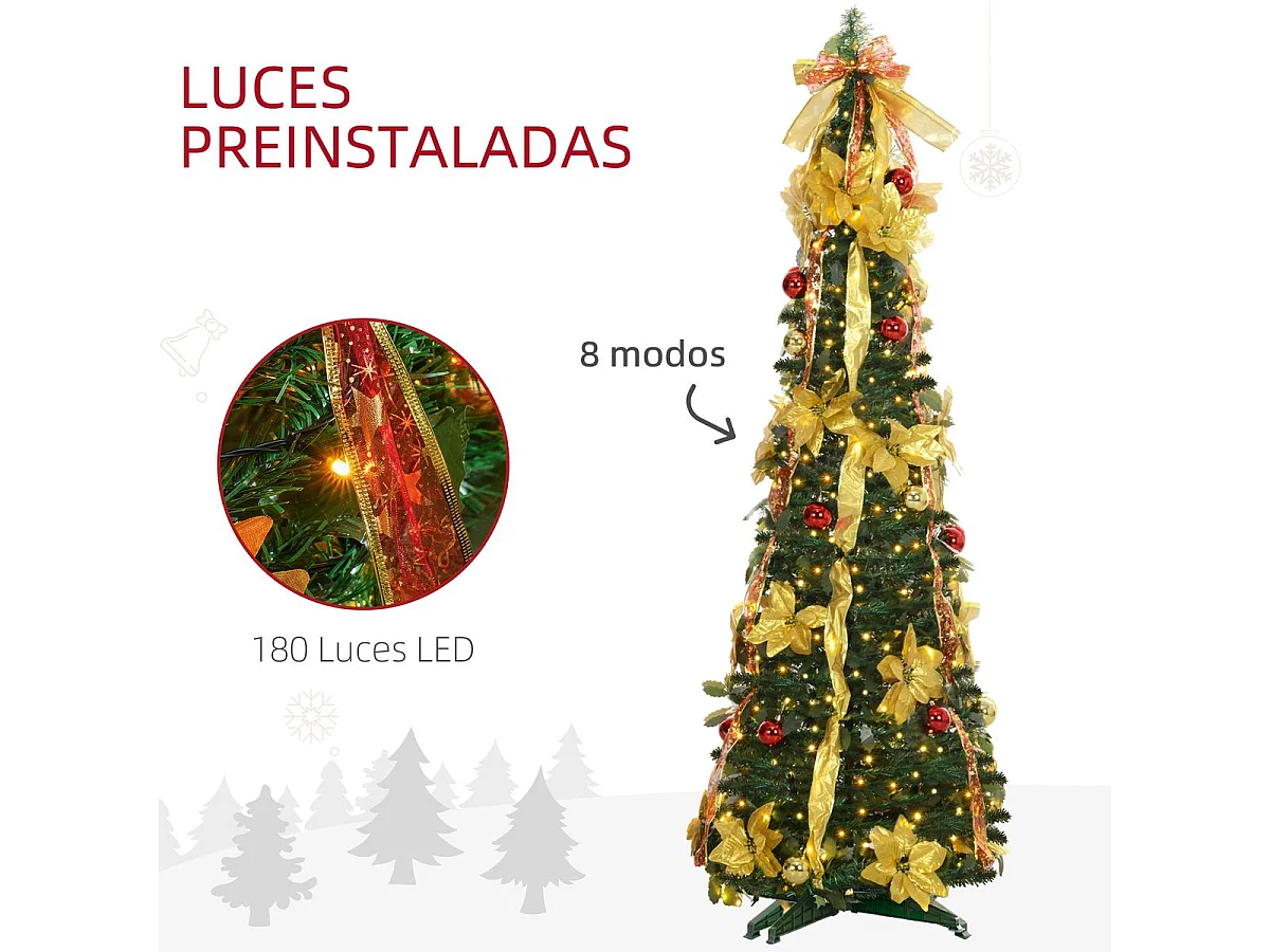 Árbol de Navidad Classic Homcom plegable verde Ø60x180 cm