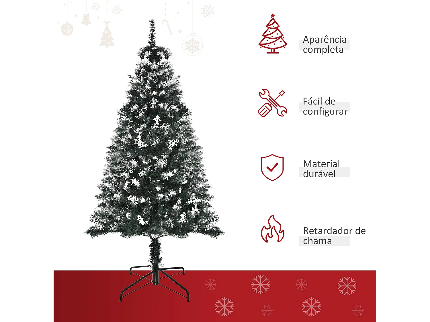 Árbol de Navidad Homcom 378 ramas con decoraciones verde Ø75x150 cm