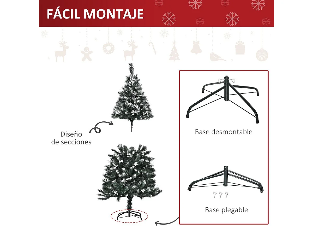 Árbol de Navidad Homcom 378 ramas con decoraciones verde Ø75x150 cm