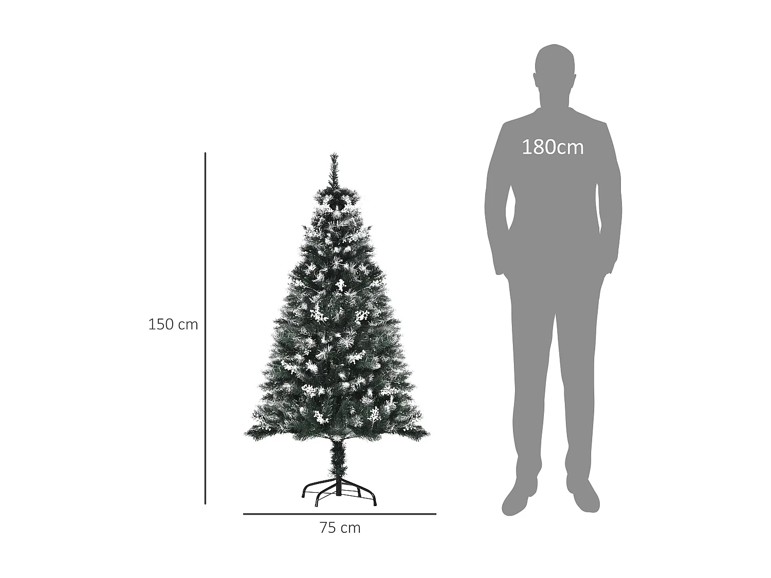 Árbol de Navidad Homcom 378 ramas con decoraciones verde Ø75x150 cm