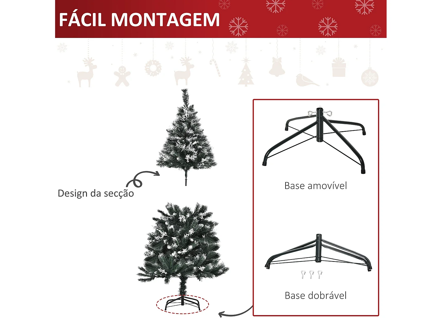 Árbol de Navidad Homcom 378 ramas con decoraciones verde Ø75x150 cm