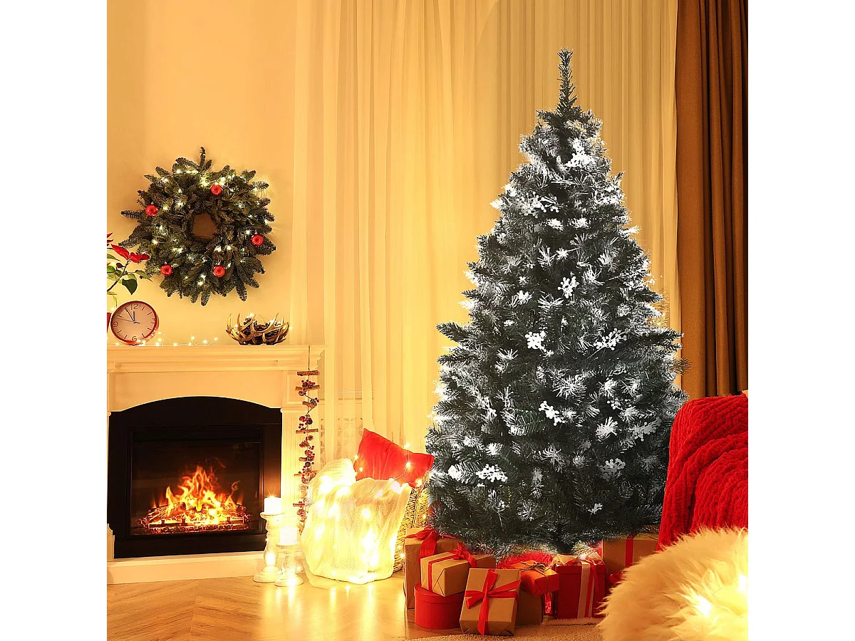 Árbol de Navidad Homcom 378 ramas con decoraciones verde Ø75x150 cm