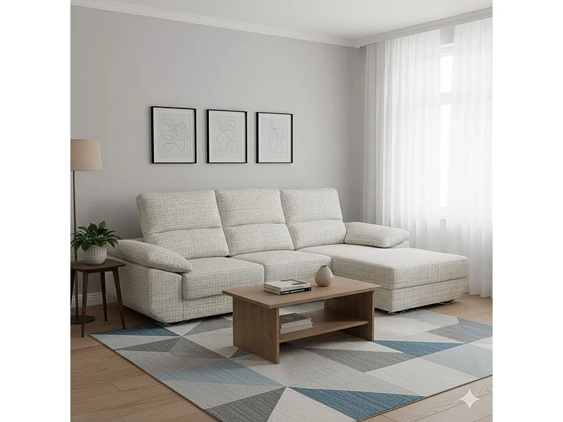 Sofá chaiselongue Danielle 3 plazas deslizante + cabezales reclinables derecha beige 100x300x170 cm