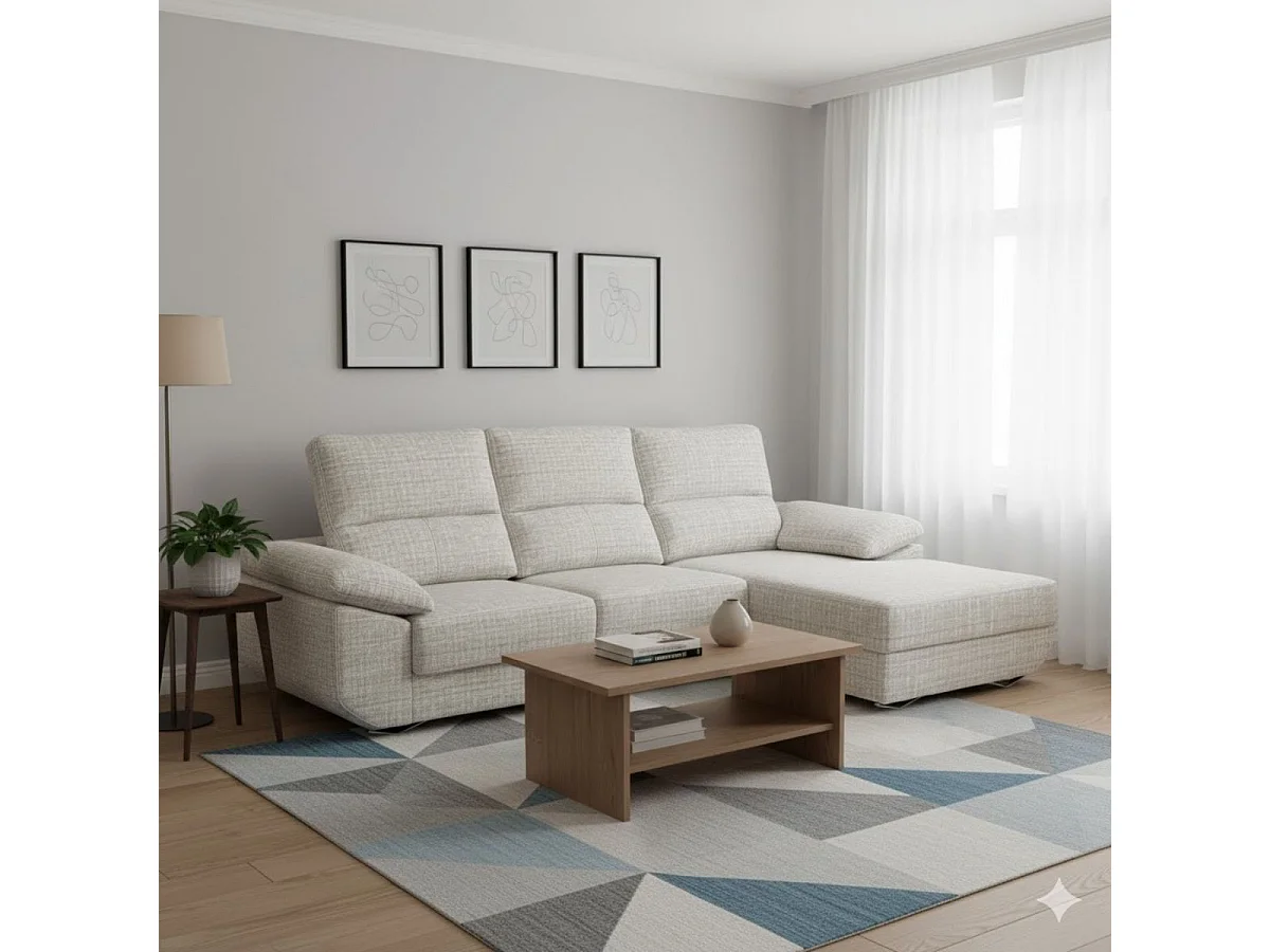 Sofá chaiselongue Danielle 3 plazas deslizante + cabezales reclinables derecha beige 100x300x170 cm