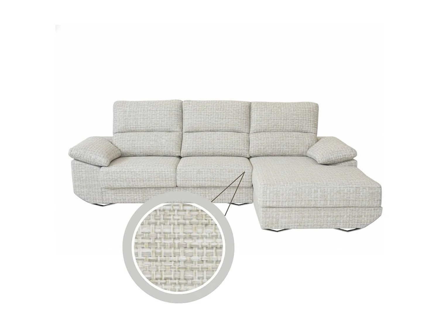 Sofá chaiselongue Danielle 3 plazas deslizante + cabezales reclinables derecha beige 100x300x170 cm