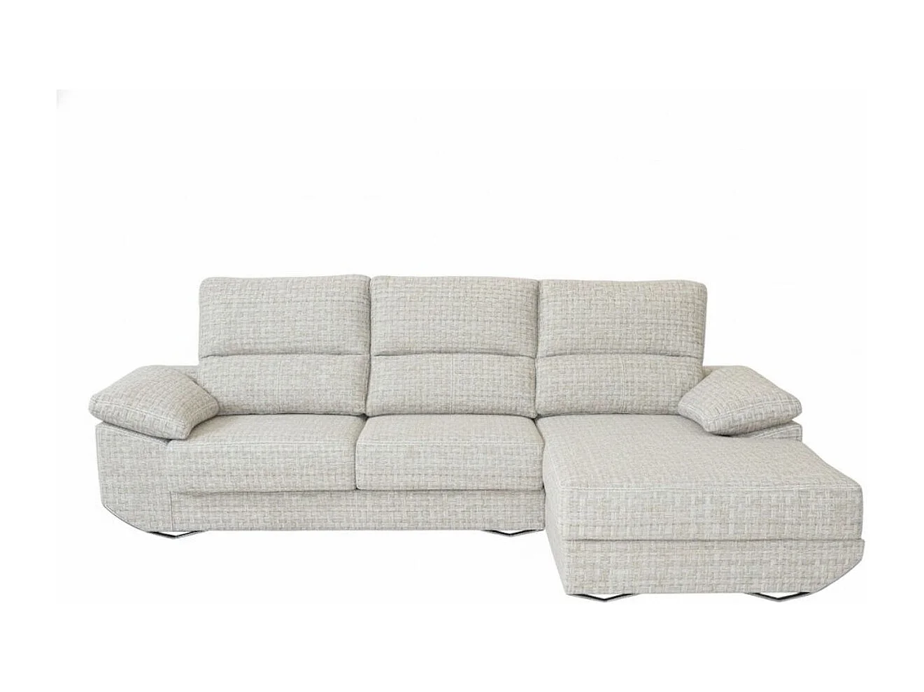Sofá chaiselongue Danielle 3 plazas deslizante + cabezales reclinables derecha beige 100x300x170 cm