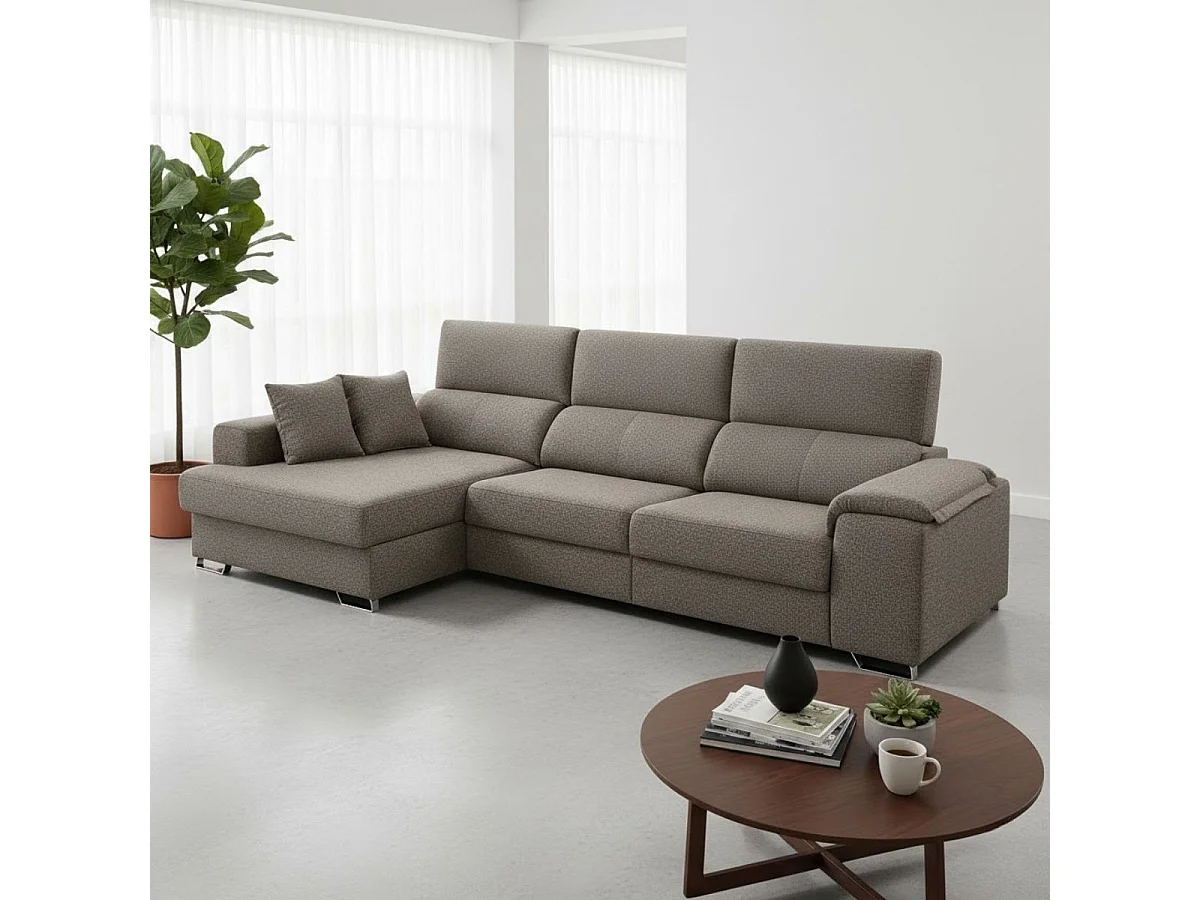 Sofá chaiselongue izquierda Sidney 3 plazas deslizante y reclinable tela Bronx gris 285 cm