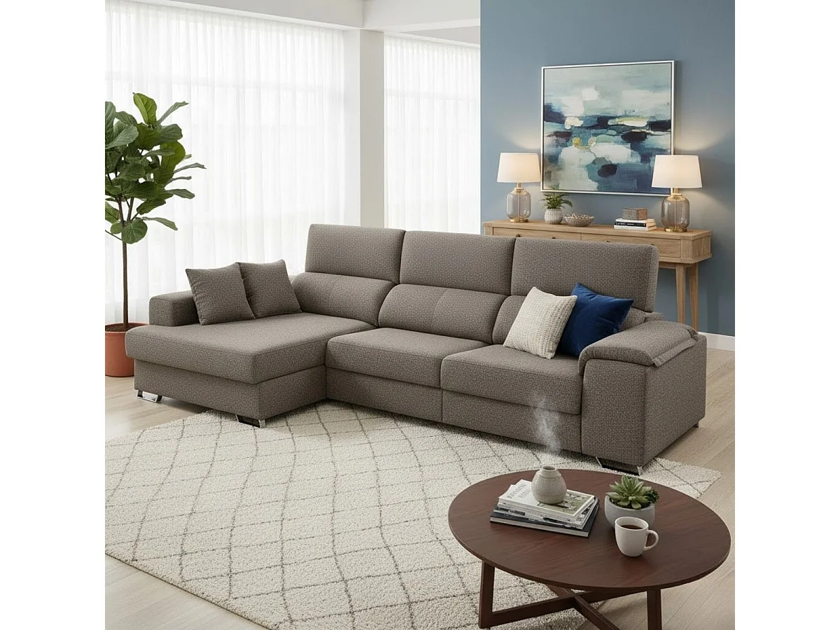 Sofá chaiselongue izquierda Sidney 3 plazas deslizante y reclinable tela Bronx gris 285 cm