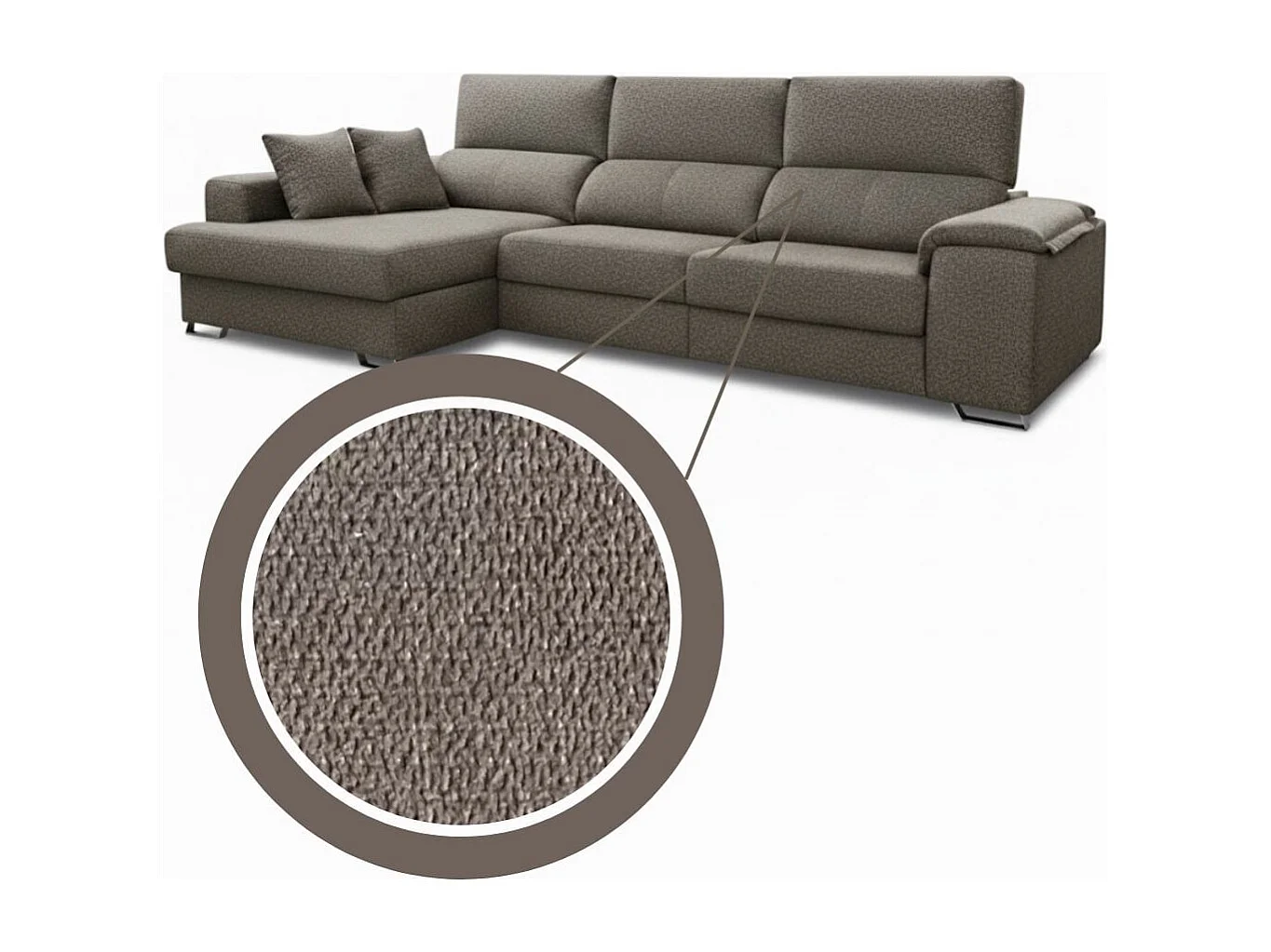 Sofá chaiselongue izquierda Sidney 3 plazas deslizante y reclinable tela Bronx gris 285 cm