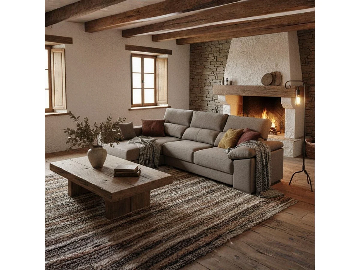 Sofá chaiselongue izquierda Calgary 3 plazas deslizante y reclinable tela Bronx gris 290 cm