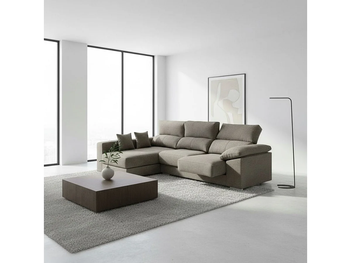 Sofá chaiselongue izquierda Calgary 3 plazas deslizante y reclinable tela Bronx gris 290 cm
