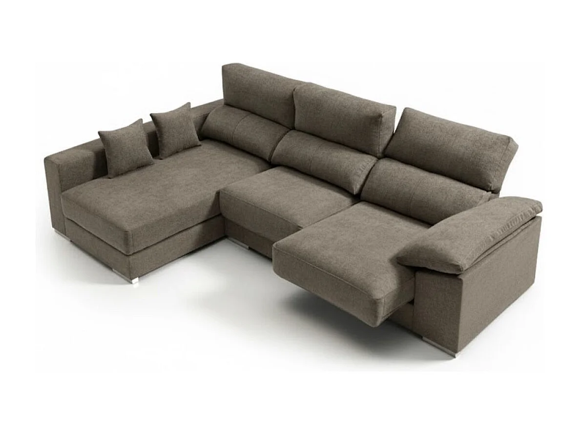 Sofá chaiselongue izquierda Calgary 3 plazas deslizante y reclinable tela Bronx gris 290 cm