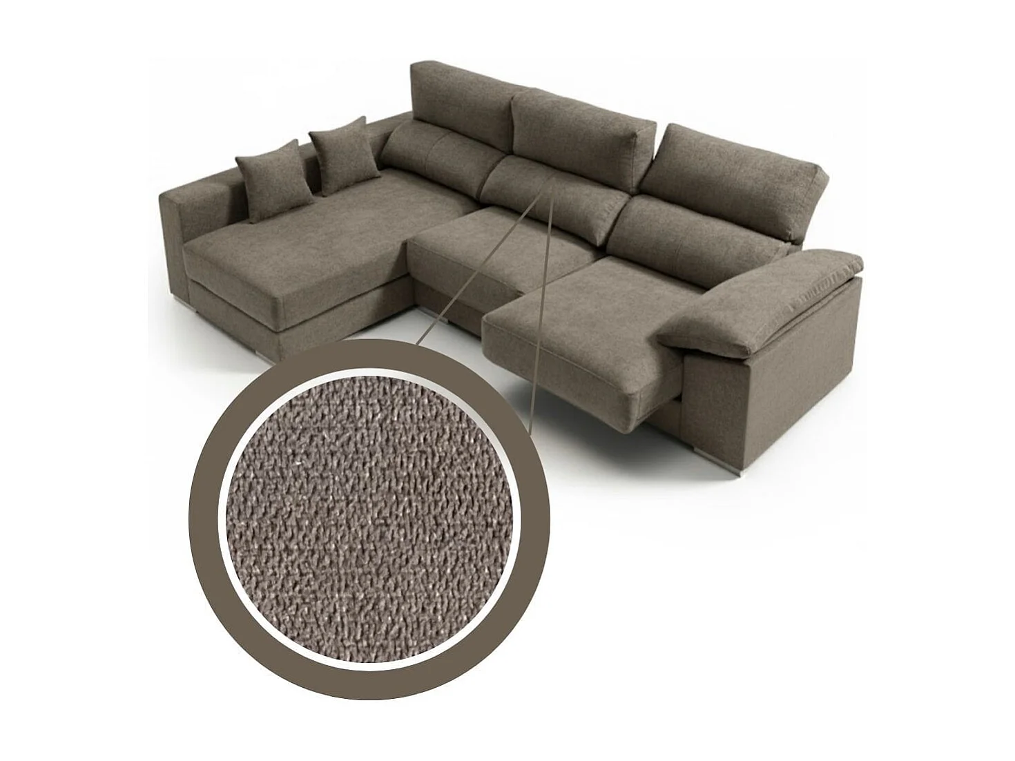 Sofá chaiselongue izquierda Calgary 3 plazas deslizante y reclinable tela Bronx gris 290 cm