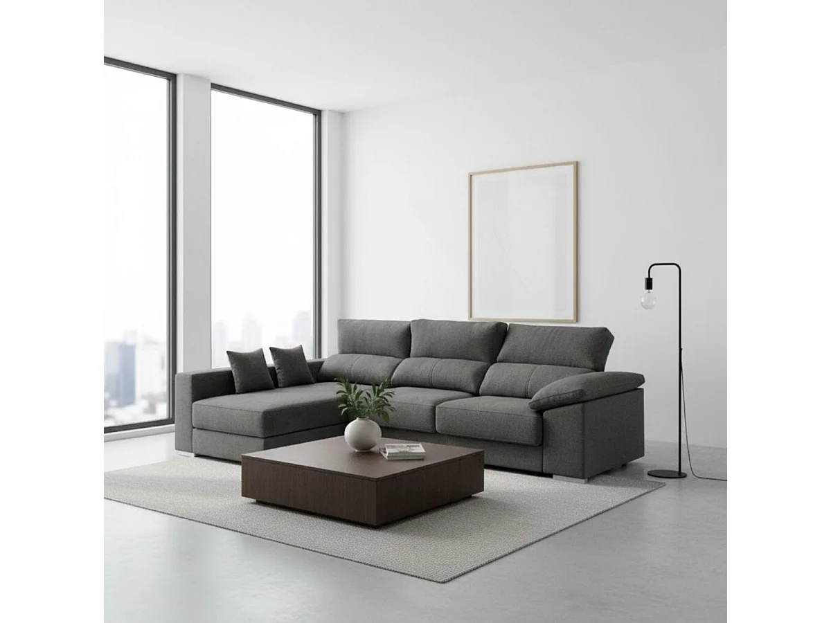 Sofá chaiselongue izquierda Calgary 3 plazas deslizante y reclinable tela Bronx antracita 290 cm