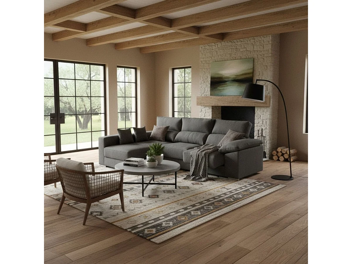 Sofá chaiselongue izquierda Calgary 3 plazas deslizante y reclinable tela Bronx antracita 290 cm