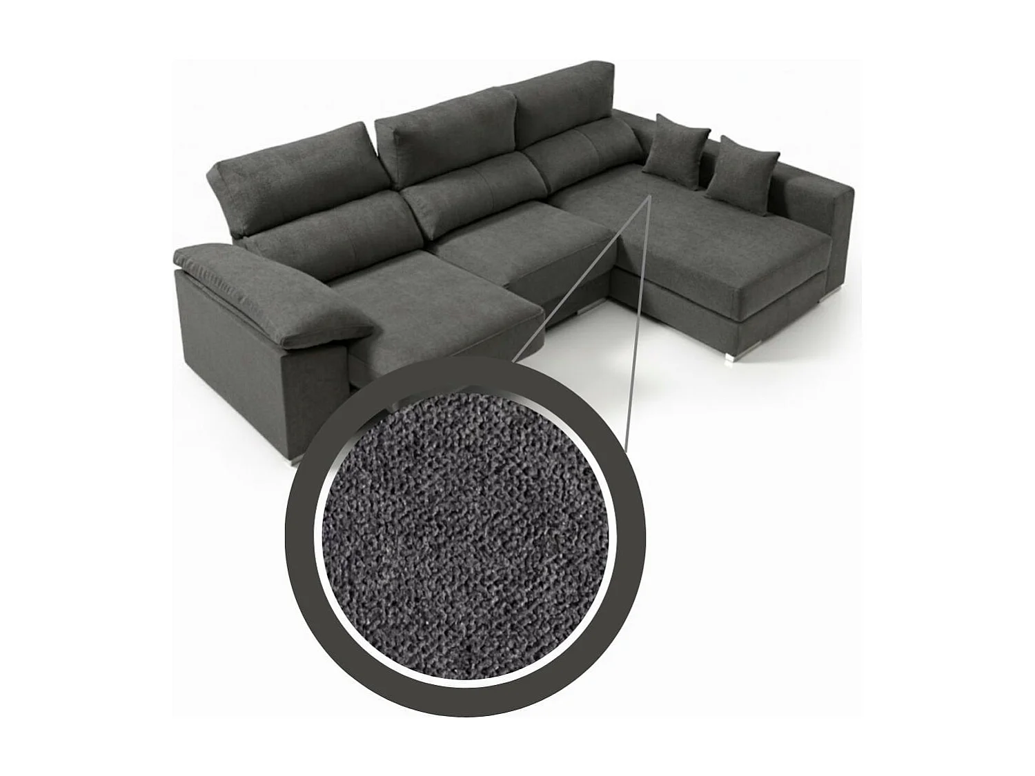 Sofá chaiselongue derecha Calgary 3 plazas deslizante y reclinable tela Bronx antracita 290 cm