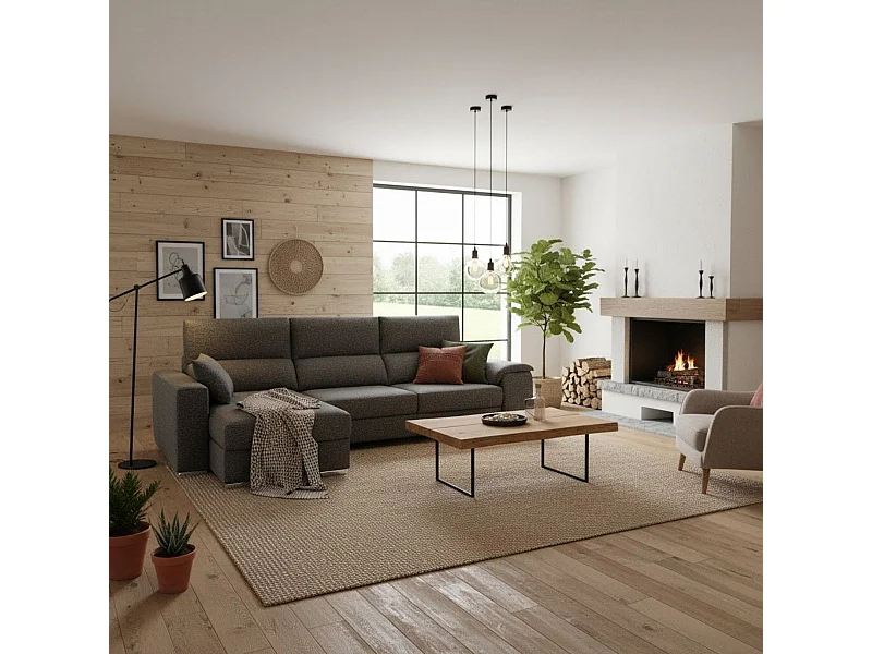 Sofá chaiselongue izquierda Sidney 3 plazas deslizante y reclinable tela Bronx antracita 285 cm