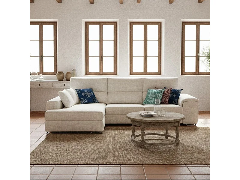 Sofá chaiselongue izquierda Sidney 3 plazas deslizante y reclinable tela Sorrento beige 285 cm