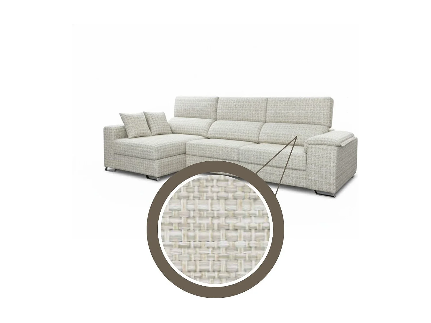 Sofá chaiselongue izquierda Sidney 3 plazas deslizante y reclinable tela Sorrento beige 285 cm