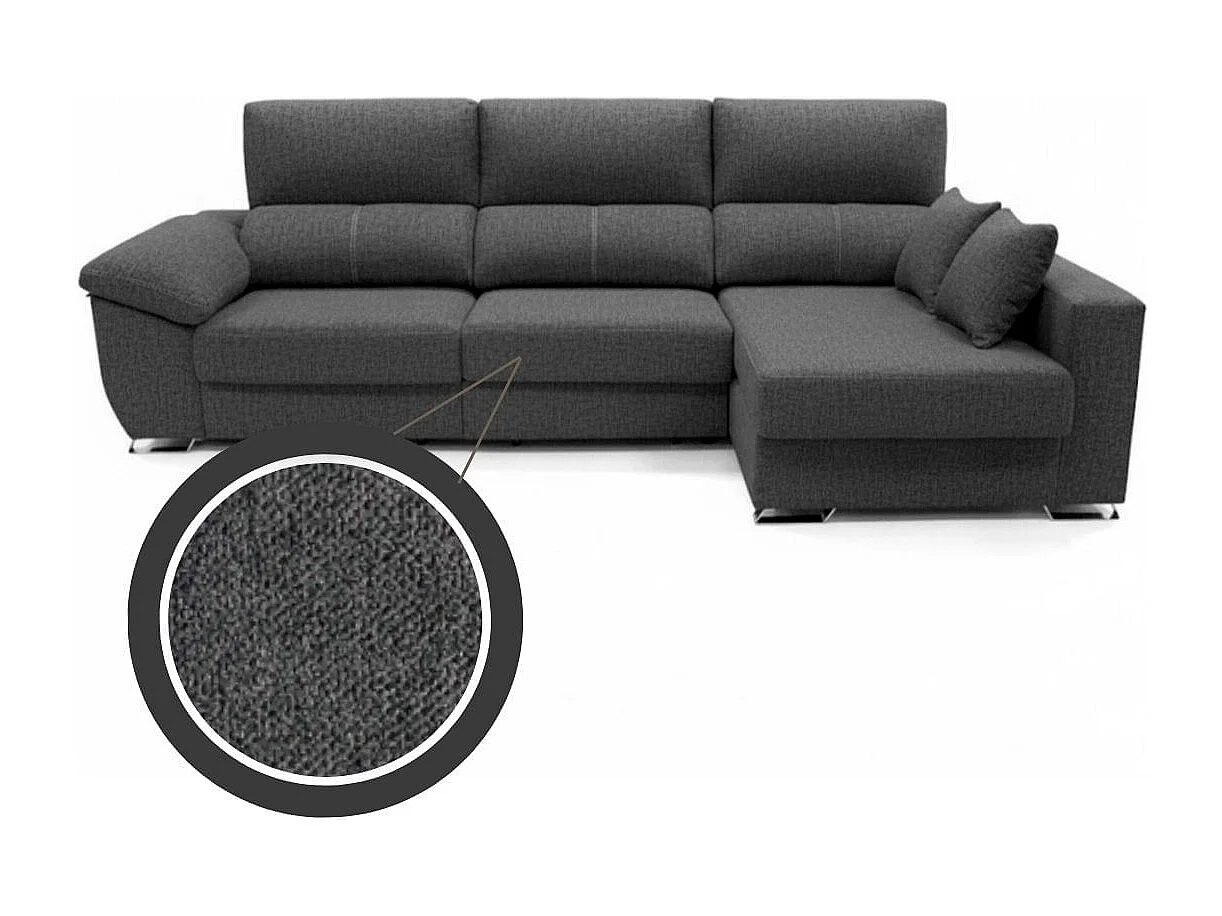 Sofá chaiselongue Ponza 3 plazas deslizante + cabezales reclinables derecha antracita 100x275x160 cm