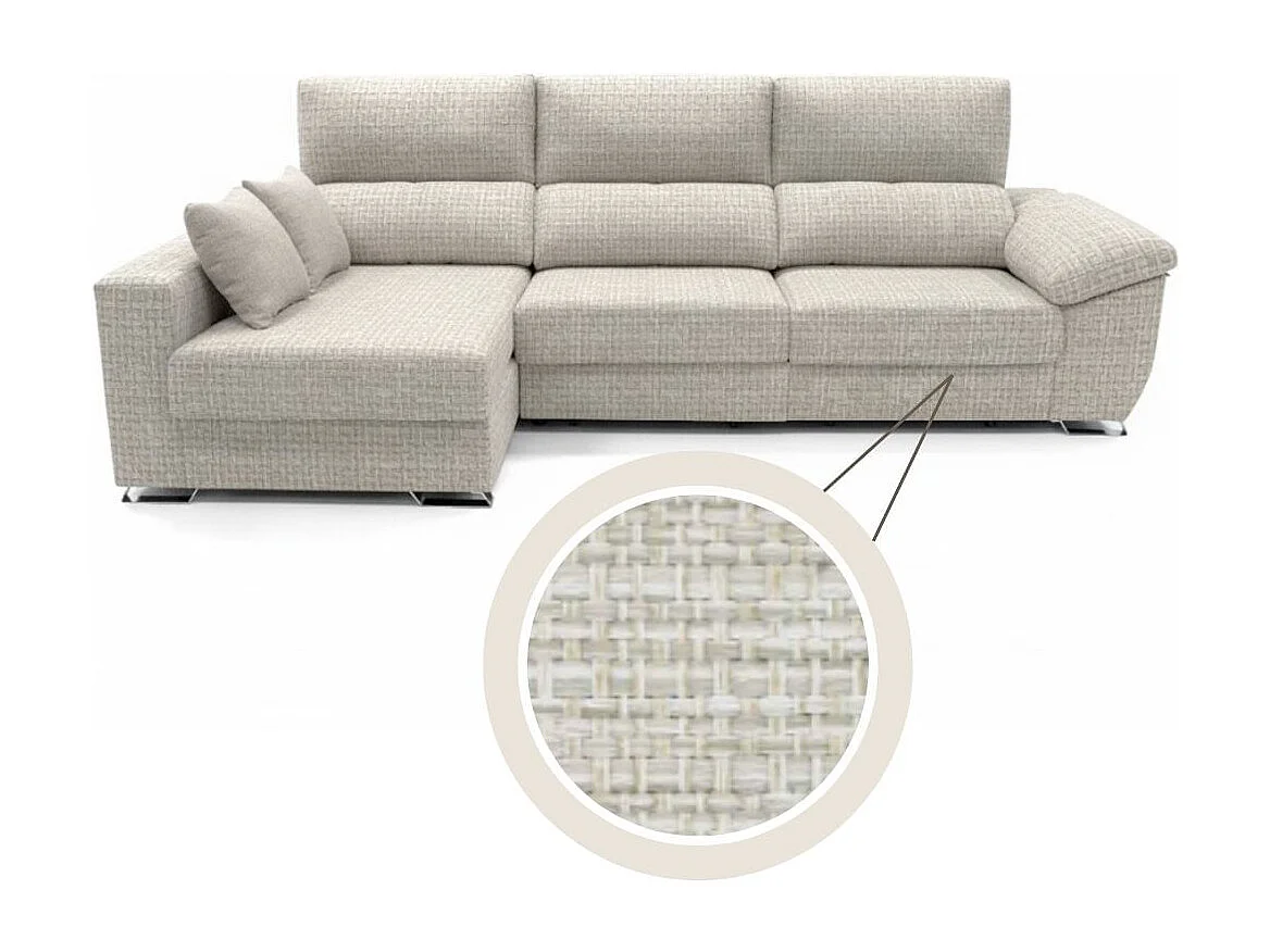 Sofá chaiselongue Ponza 3 plazas deslizante + cabezales reclinables izquierda beige 100x275x160 cm