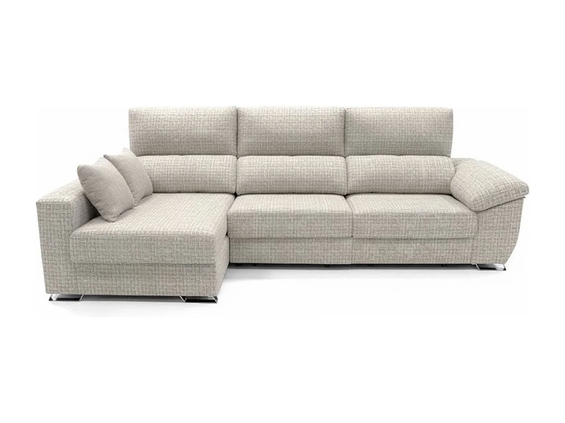 Sofá chaiselongue Ponza 3 plazas deslizante + cabezales reclinables izquierda beige 100x275x160 cm