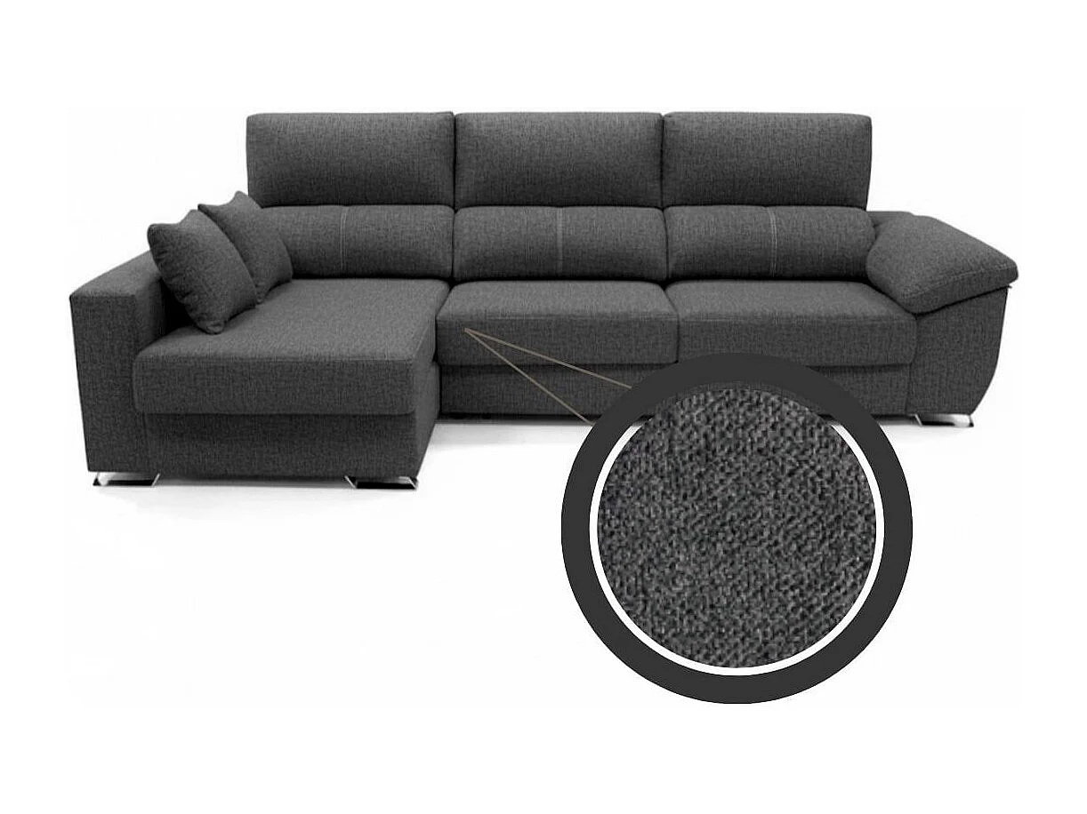 Sofá chaiselongue Ponza 3 plazas deslizante + cabezales reclinables izquierda antracita 100x275x160 cm