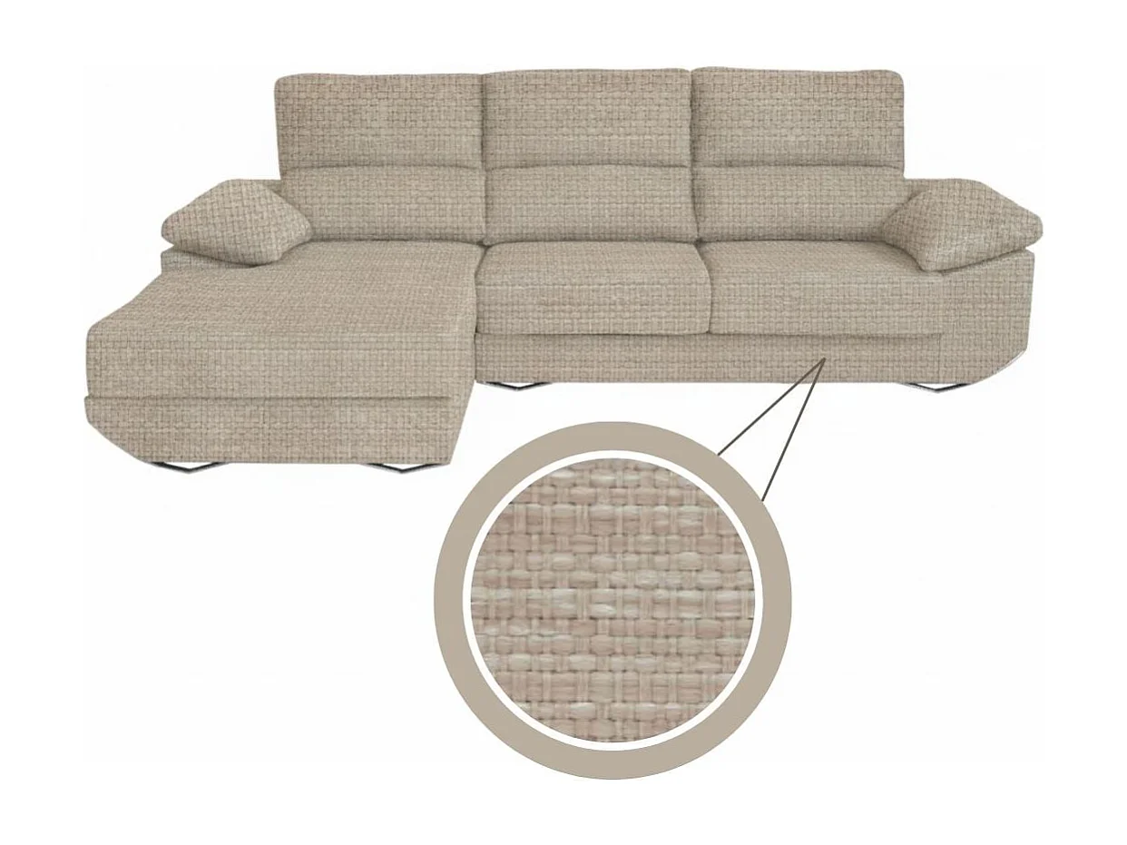 Sofá chaiselongue Danielle 3 plazas deslizante + cabezales reclinables izquierda beige oscuro 100x300x170 cm