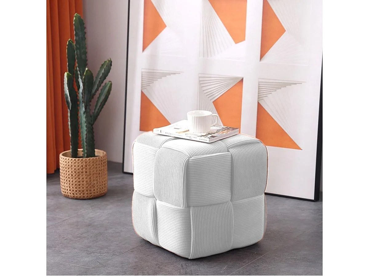 Puf Courdoruy diseño cuadrado blanco 41x45x45 cm Adec