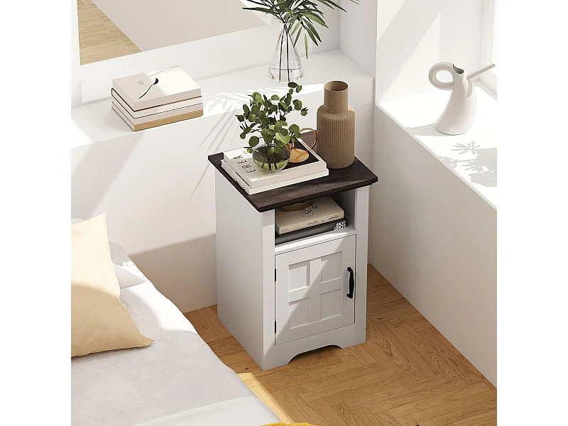 Pack de 2 mesitas de noche Remo Homcom con puerta y compartimento blanco/marrón 60x40x35 cm