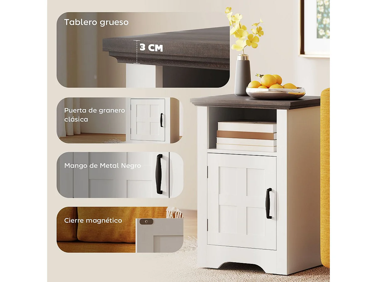 Pack de 2 mesitas de noche Remo Homcom con puerta y compartimento blanco/marrón 60x40x35 cm