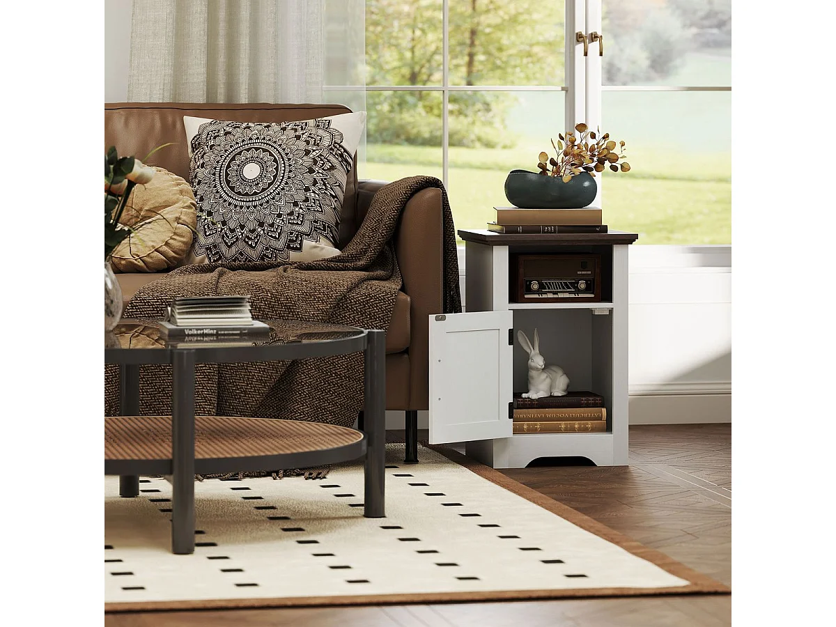 Pack de 2 mesitas de noche Remo Homcom con puerta y compartimento blanco/marrón 60x40x35 cm