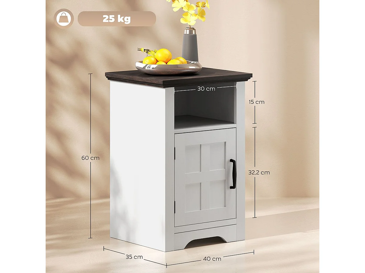Pack de 2 mesitas de noche Remo Homcom con puerta y compartimento blanco/marrón 60x40x35 cm